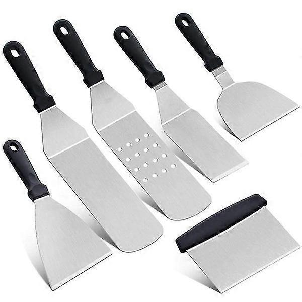 6 قطعة الشواء Spatulas التبعي تعيين المهنية Bbq الشواية وشواء كاشط أواني الزعانف تعيين الفولاذ المقاوم للصدأ Teppanyaki مع حقيبة حمل