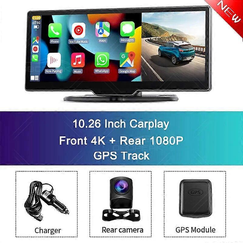 Cámara de coche 4K de 10,26 pulgadas Dash Cam Carplay Android Auto 2160P Espejo retrovisor Grabación de video WIFI Loop Grabar teléfono APP Car DVR