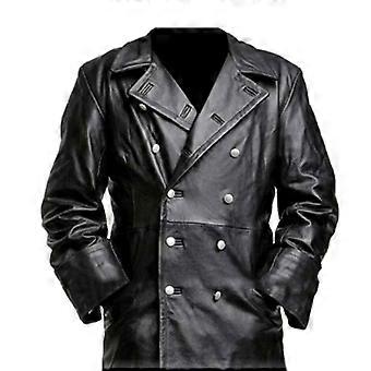メンズドイツクラシックWW2軍服将校ブラックリアルレザートレンチ