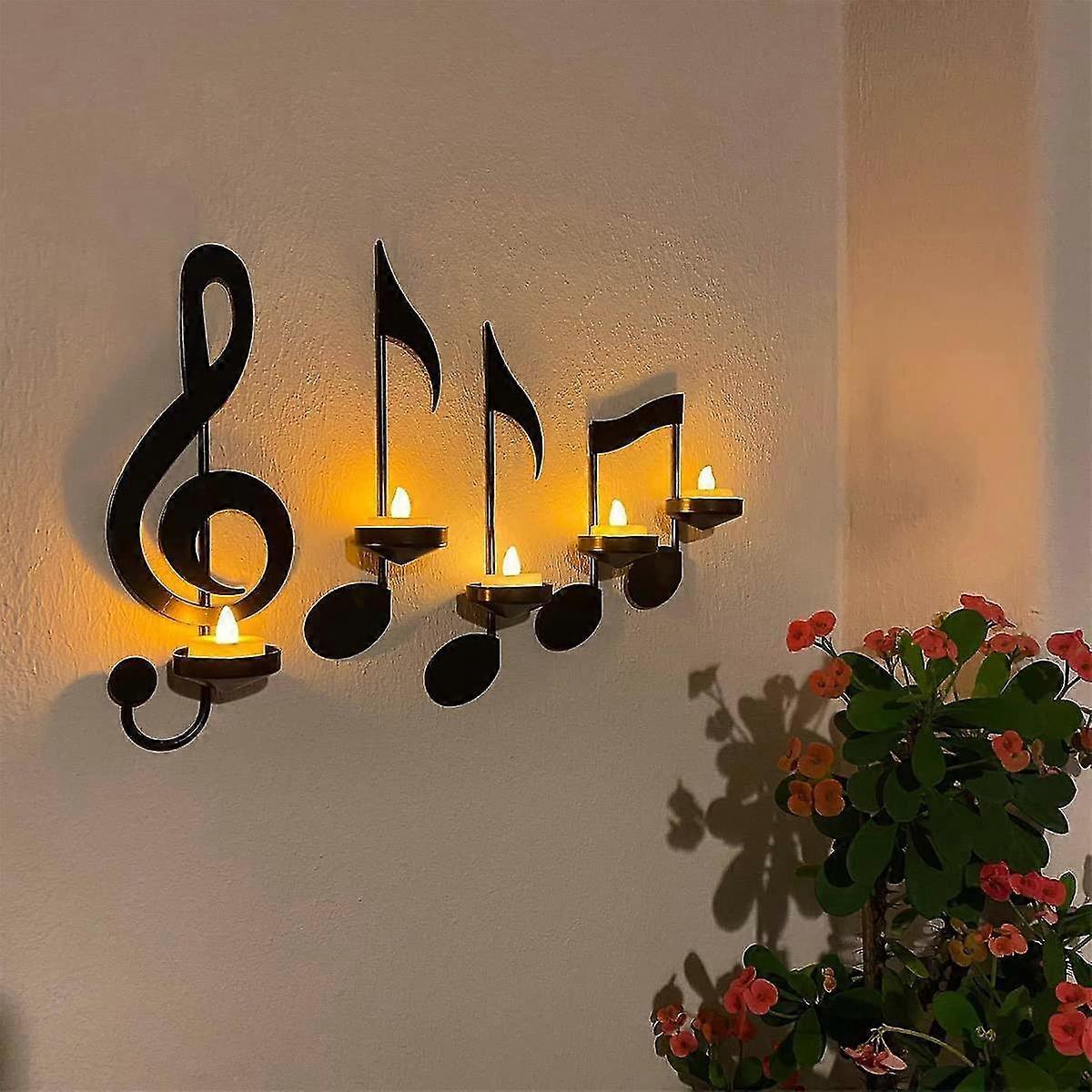 Music Note Wall Sconce - 4pcs Black, Vintage Candlestick Decor