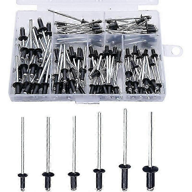Black Rivet 120 Pieces Blind Rivets Rivets with Box Aluminum Rivet Pop Rivets Pop Rivets Assortment Open Round Rivets Aluminum Blind Rivets Dome Head