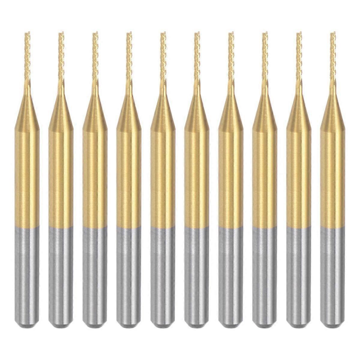 10PCS Titanium Coat Carbide End Mill Engraving Milling Cutter CNC Router Bits for PCB Machine, 1/8 Inch Shank 0.8Mm