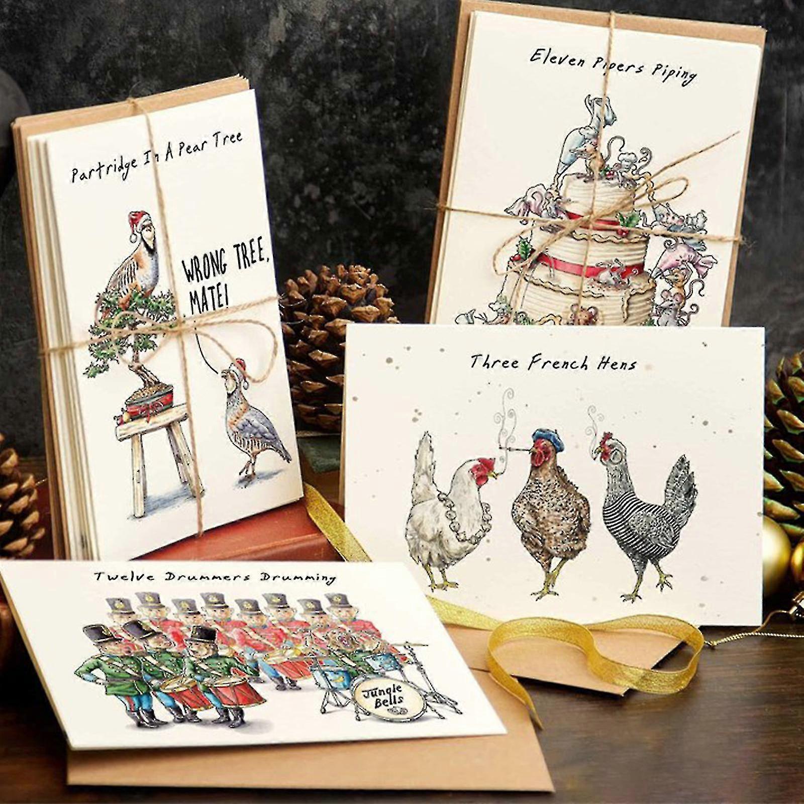 12-Pack Quirky and Funny Twelve Days of Christmas Cards - Countdown Gift Card Set