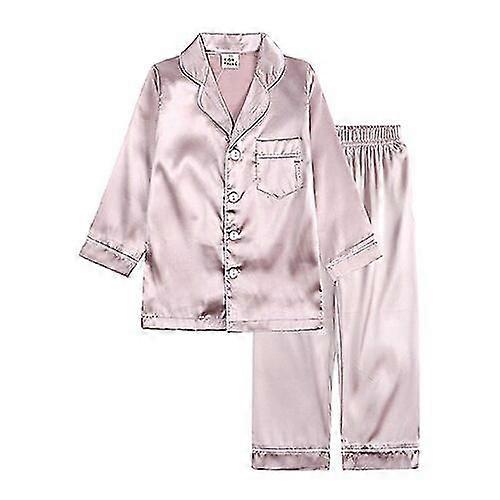 2-pakning barnas pyjamas silke sateng solid knapp ned pyjamas