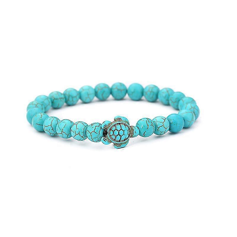 Summer Beach Sea Turtle Beads Bracelet For Men Charm Black Lava Natural Stone Bracelet Hamdmade Strand Elastic Bangles Jewelry