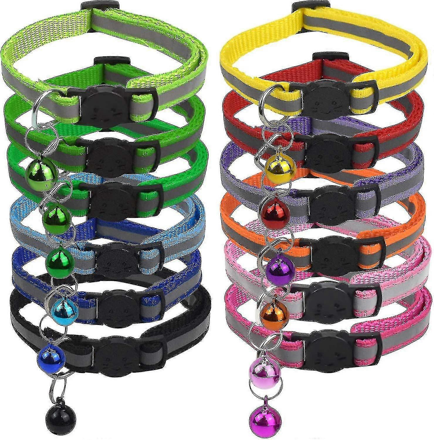 12 Pcs Reflective Cat Collars, Adjustable Cat Collars With Bells, Kitten Collars, Adjustable Collars