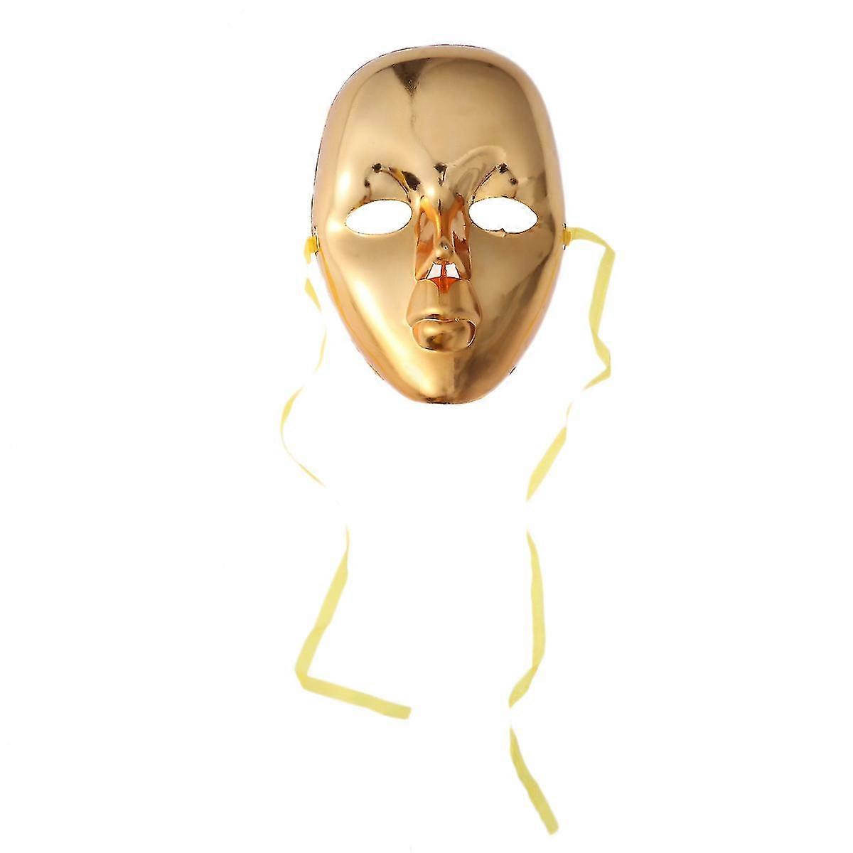 Full Face Masquerade Masks Plated Carnival Face Mask Performance Props With Elastic Head Band(golden Mask And Elastic Band In Random Color)