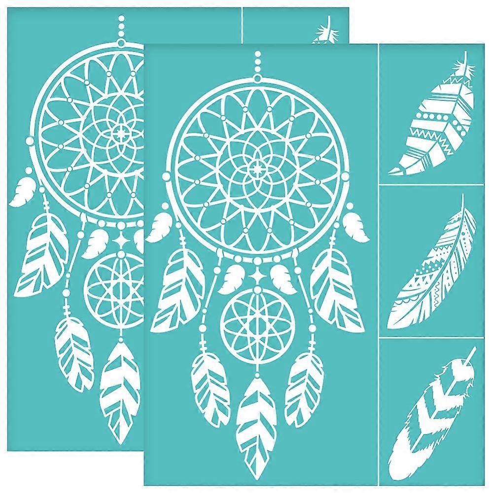 2Pcs 8.6x11 Inch Dream Catcher Self-Adhesive Silk Screen Printing Stencil Feather Pattern Silk Screen Stencil Reusable Mesh Stencils Transfer for DIY