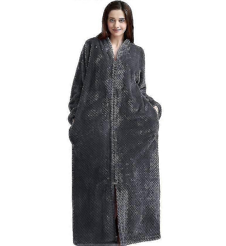 女性用ジッパー付きバスローブ フランネルフリースローブ 冬用暖かいハウスコート ナイトガウン