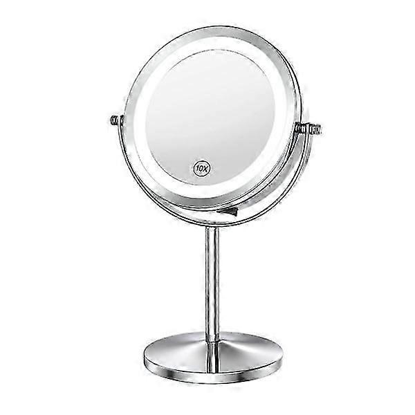 Illuminated Makeup Mirror With Light And Magnifying Glass, 1x/10x Magnification Double-sided Led Mirror 360 Rotatable Round Mirror
