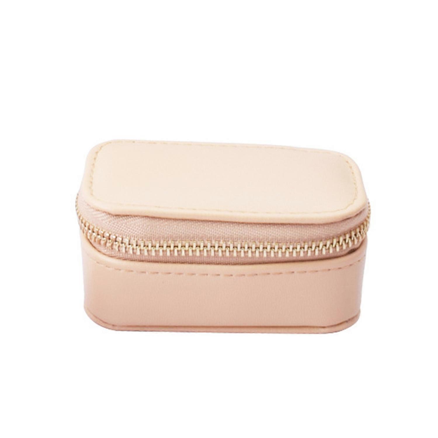 Portable Jewelry Storage Box Faux Leather Elegant Solid Color Zipper Large Capacity Earring Ring