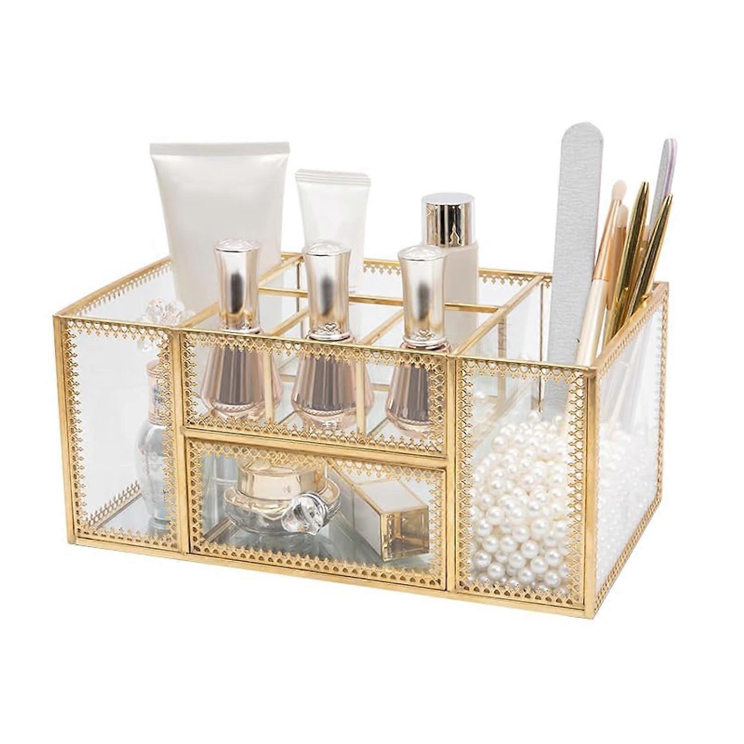 Dressing table top transparent glass cosmetics storage box