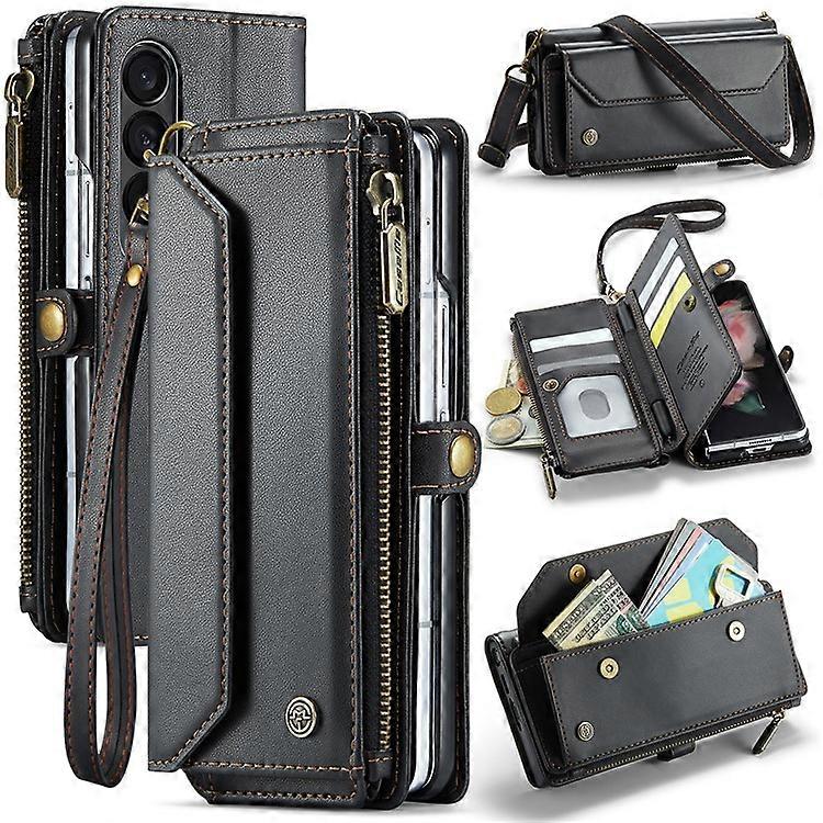 CASEME C36 Series Compatible For Samsung Galaxy Z Fold3 5G / W22 5G Case Leather Phone Bag with Stylus Slot