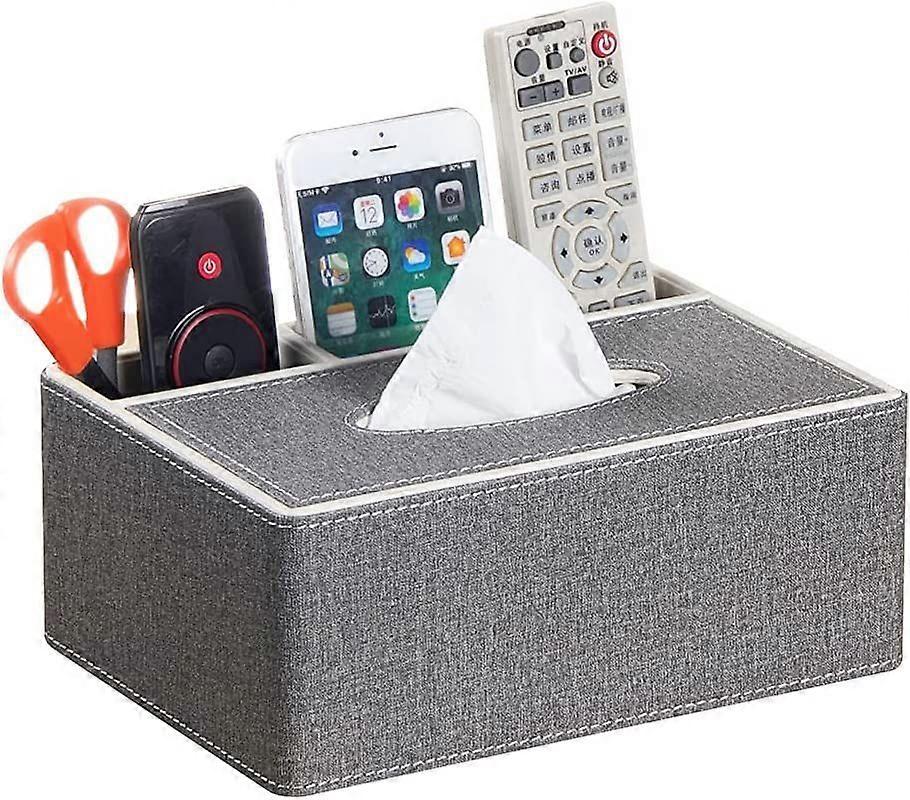 Leather Rectangular Multifunction Tissue Box Cover and Remote Control Caddy, Desk Organizer Storage Box Container for Home