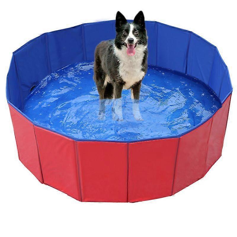Dog Pool - Portable, Foldable 30.5-Inch Doggie Pool with Drain and Carry Bag - Pet Swimming Pool for Bathing or Play(Red)