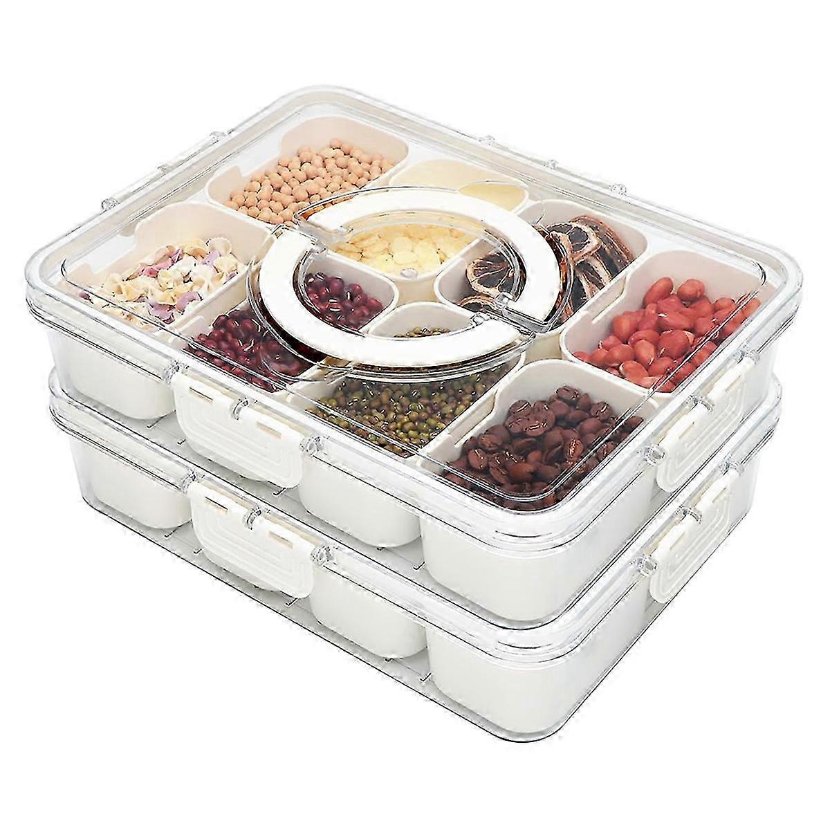 Snack Tray with Lid and Handle for Portable Snack Platters, Fruit Platters,Clear Snack Containers Ideal, 2 Pcs Edition