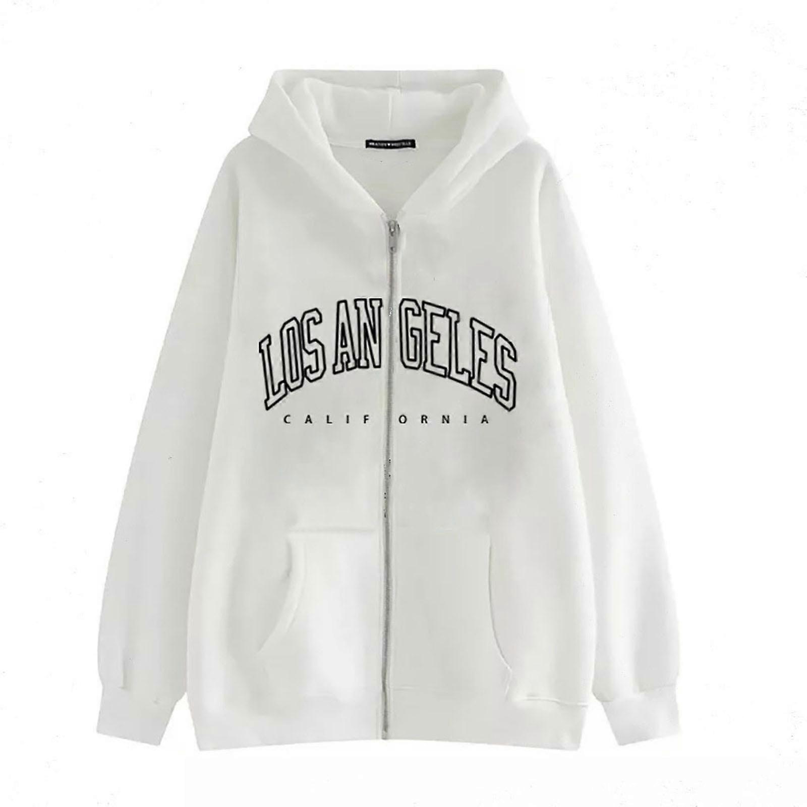 Damen Aktiv Langarm Kapuzenpullover mit Reißverschluss mit Tasche Casual Leichte Kapuzenpullover Pulloverjacken Lose Kapuzenpullover Weiß XL