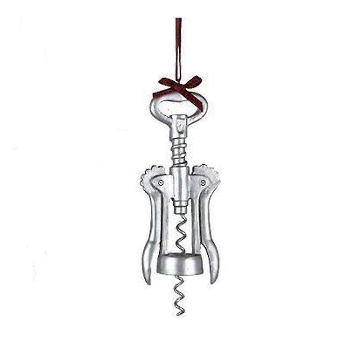 Wine Bottle Opener Ornament with Red Bow - Set of 2 Assorted Designs for Holiday Decor