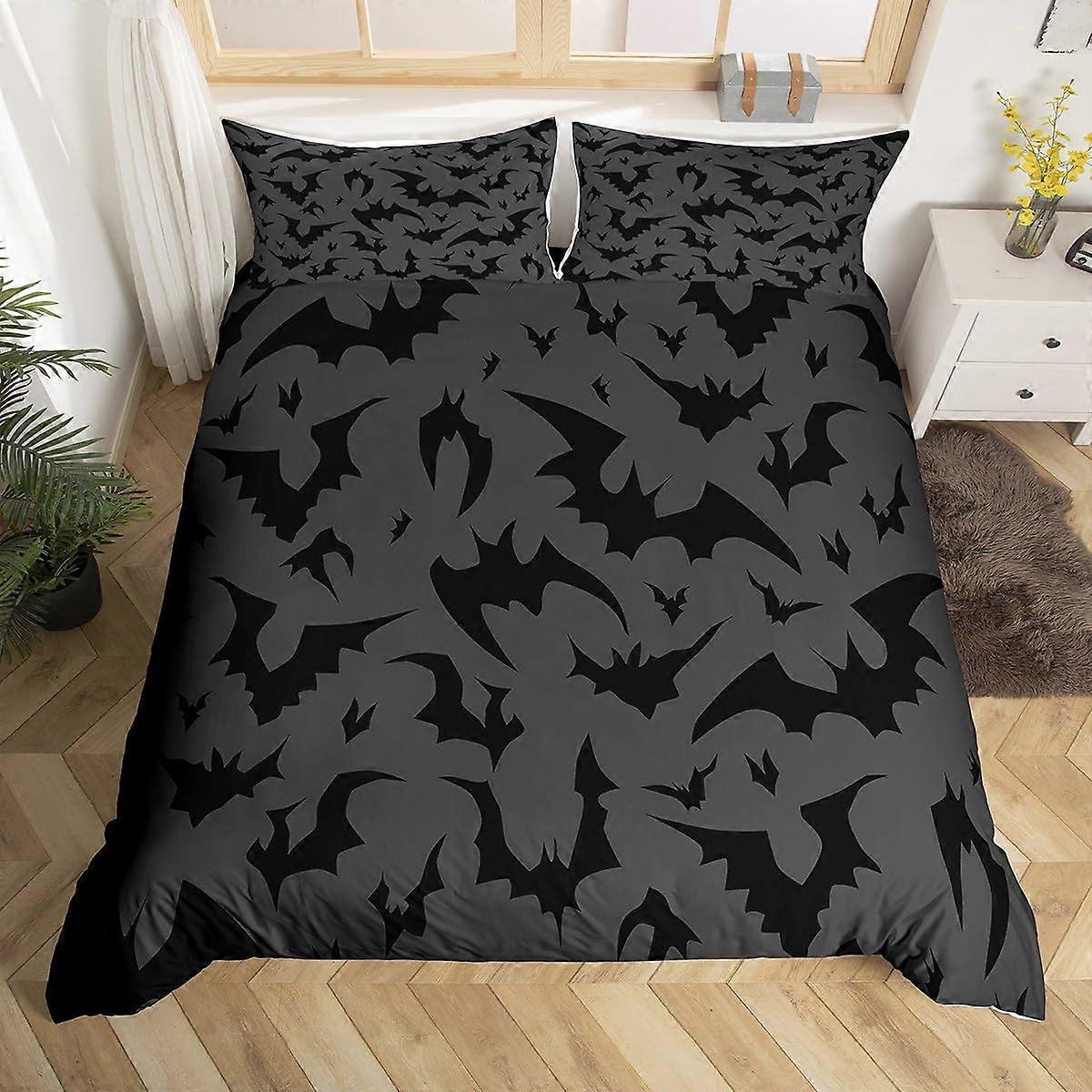 Bats Pattern Duvet Cover Twin Size Bedding Set for Kids Room Decor, Soft Microfiber Fabric, Halloween Design