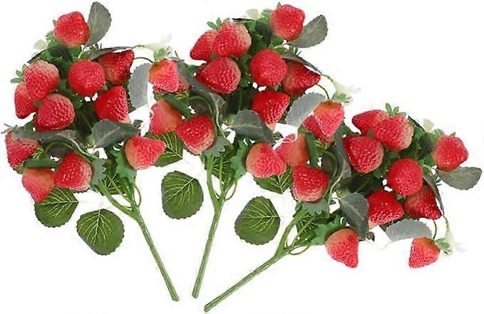 Simulated Strawberry 3pcs Artificial Strawberries with Stem for Vase Fillers and Home Decoration
