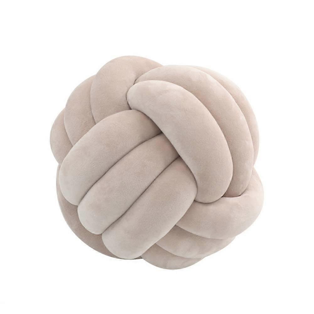 Soft Knot Ball Pillows 14 Inch Light Coffee Round Plush Throw Cushion Handmade Home Decoration