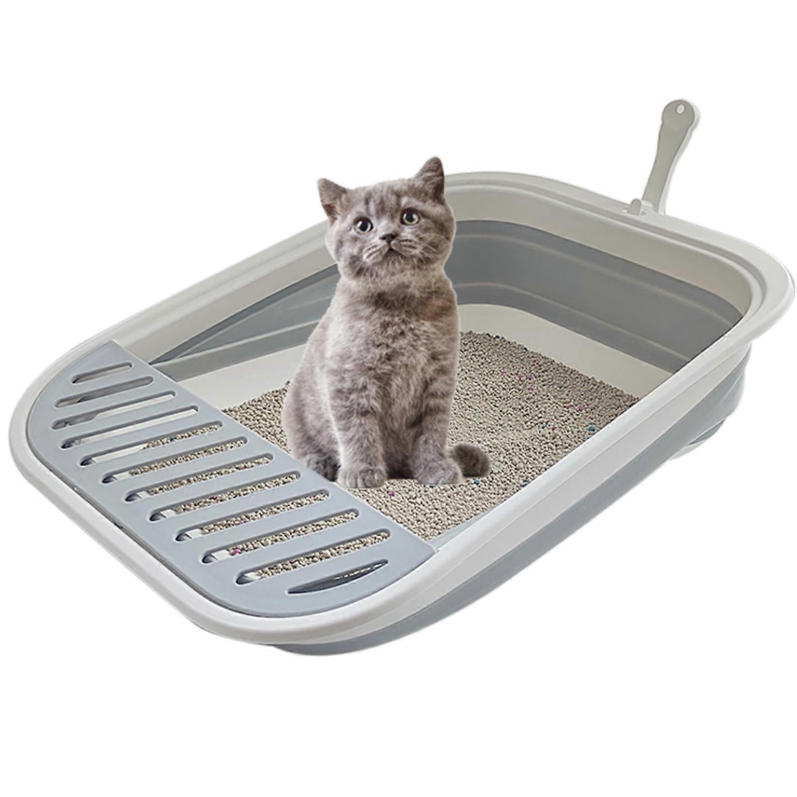 Collapsible Foldable Low Entrance Kitten Litter Box Travel 17.7 x 13.4 x 5 Inch Anti-Splashing Shallow Design