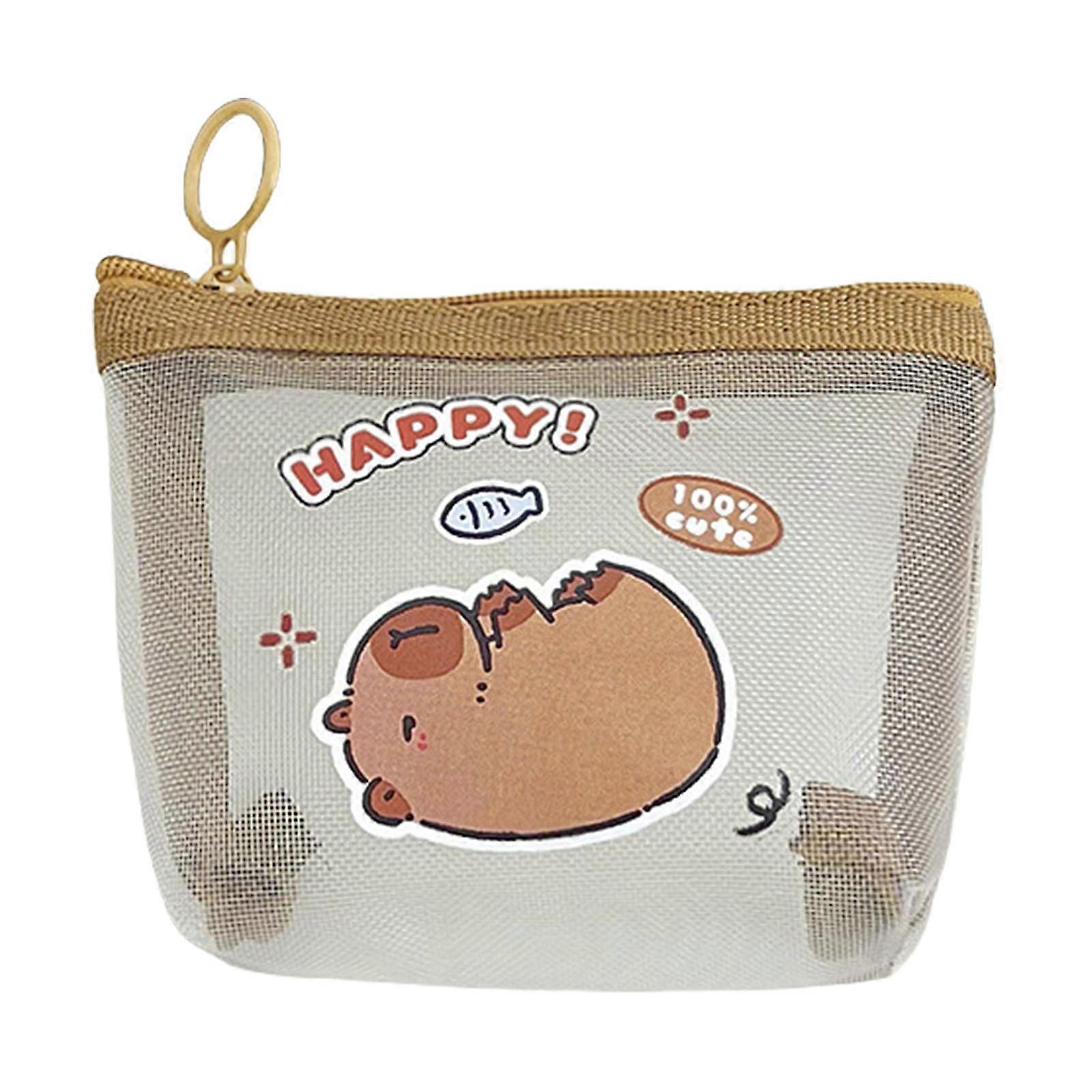 Cute Capybara Mesh Coin Purse Zippers Storage Bag Wallet Pouch For Organizing Loose Change And Small Essential