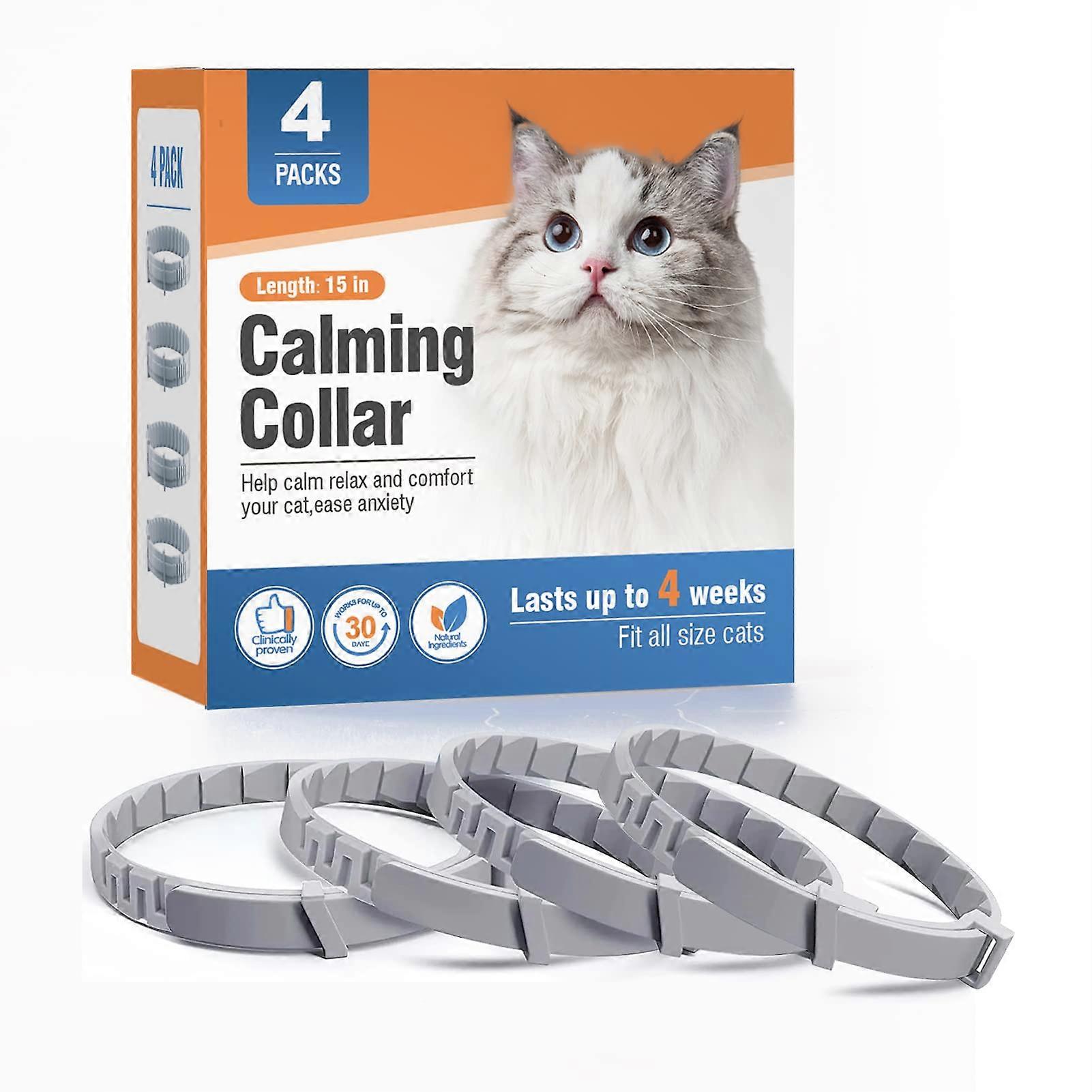 4 Packs Cat Calming Collar Pheromone Collars for Anxiety Relief Adjustable Breakaway Design Gray Long-Lasting 30 Days
