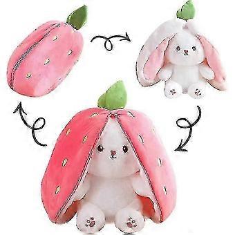 Strawberry Bunny Transformed into Little Rabbit Fruit Doll Plush Toy Carrot Rabbit Plush Doll Girl Kids Birthday Present (Strawberry Rabbit, 25cm)
