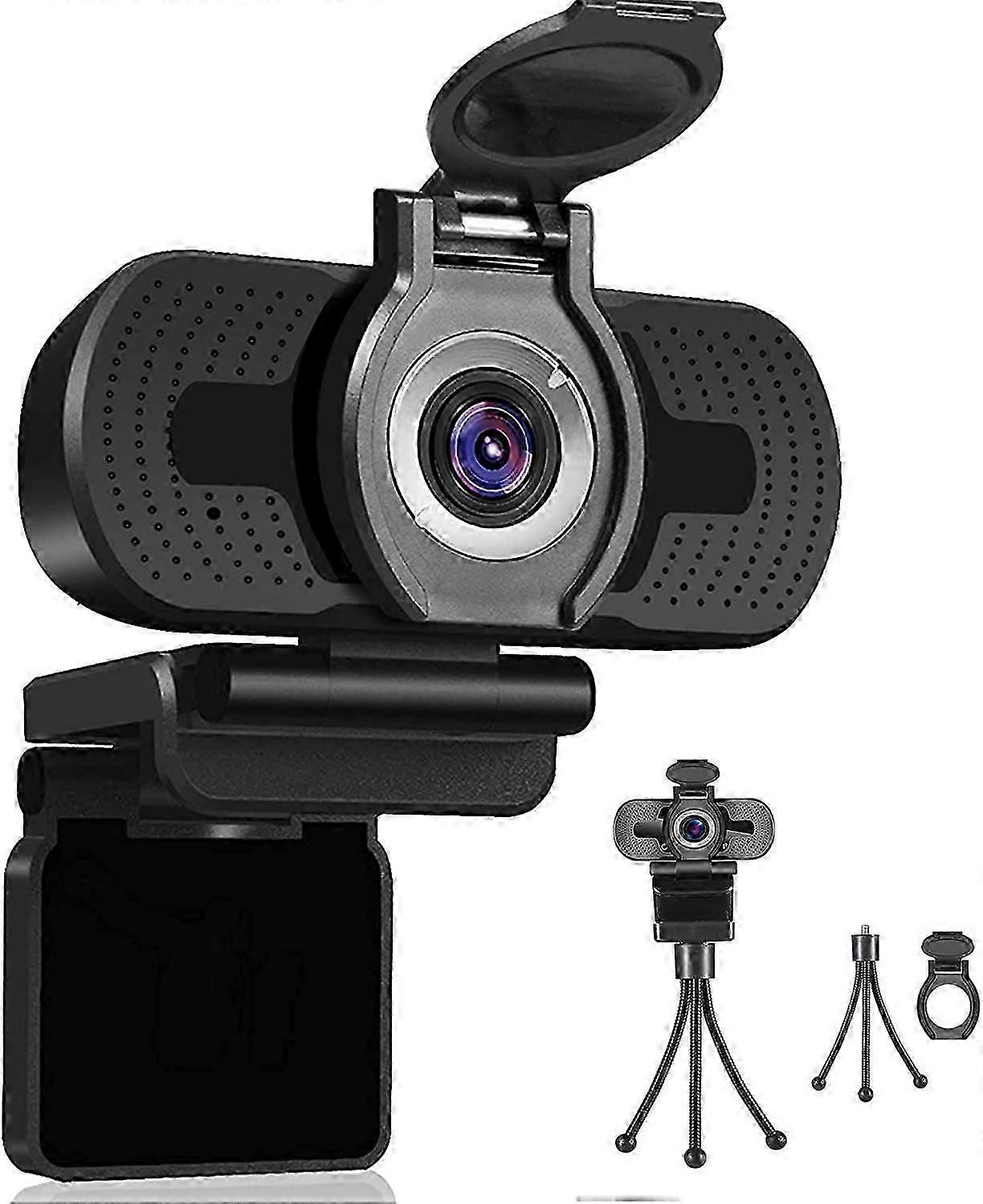 USB Webcam for Desktops and Laptops w/Mini-Plug and Play Video Calling,Built-in Microphone and Rotating Clip 1080P,Black