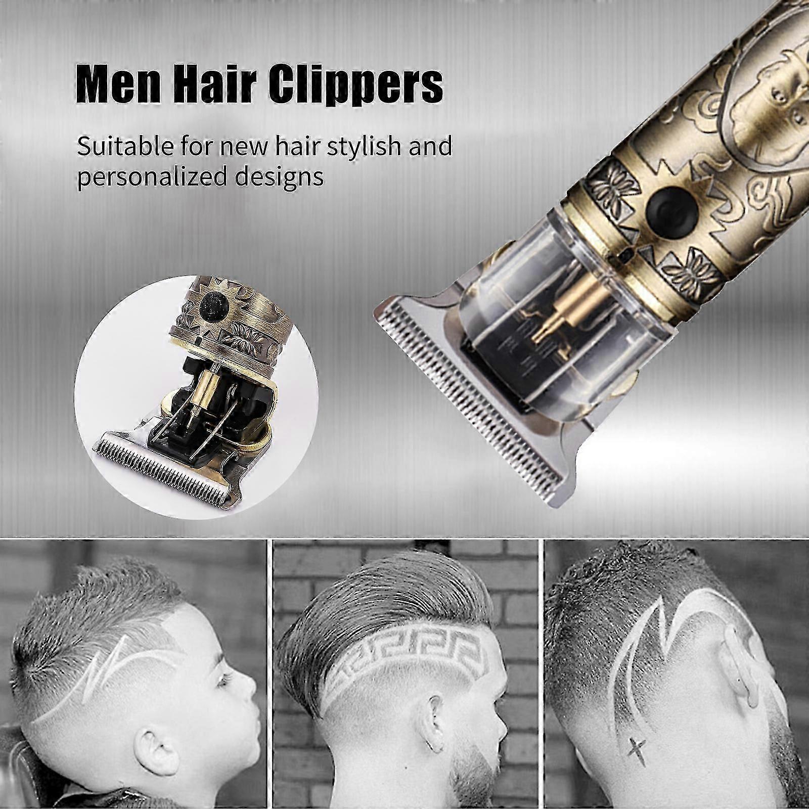 Affichage numérique en bronze (ensemble complet) Tondeuse à cheveux professionnelle électrique pour hommes sans fil Tondeuse à cheveux fermée rechargeable en T avec affichage LED