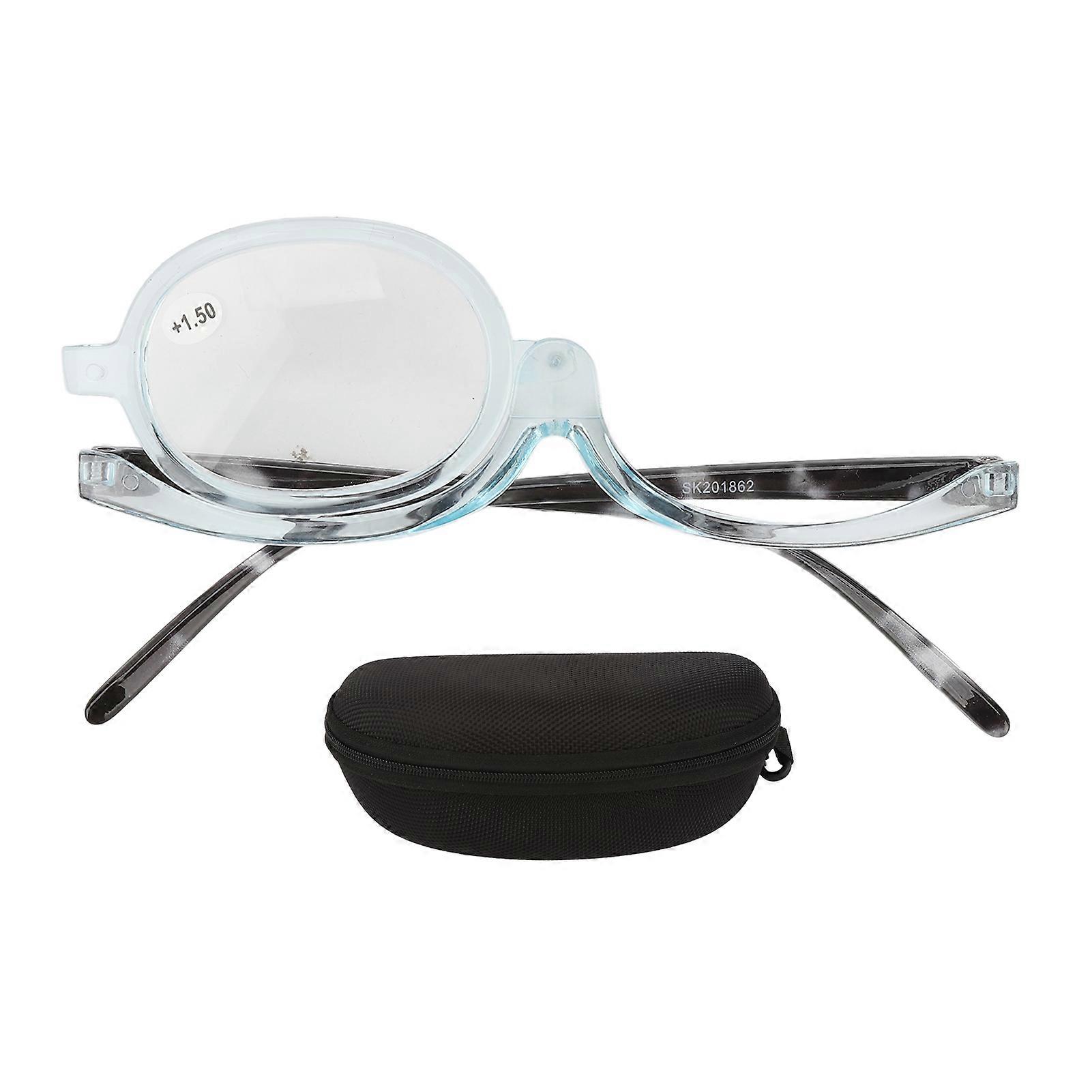 Single Reading Glasses Magnifying Switchable Lens Eye Makeup Spectacles for Elderly Clear Blue Frame