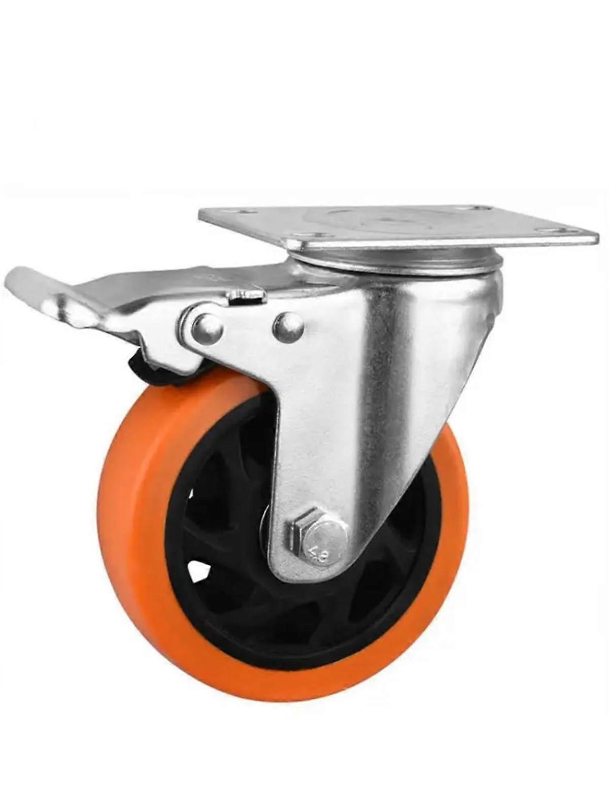 1Pcs 3inch Casters Universal Wheel with Brake Diameter Double 75 Bearing Orange Flower Rotating Mechanical Caster