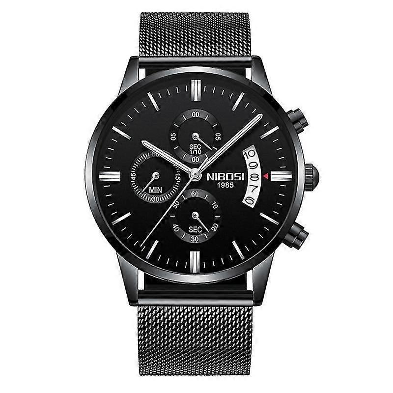 Lebanghui Men's Minimalist Quartz Watch Big Face Date Display Stainless Steel Mesh Band
