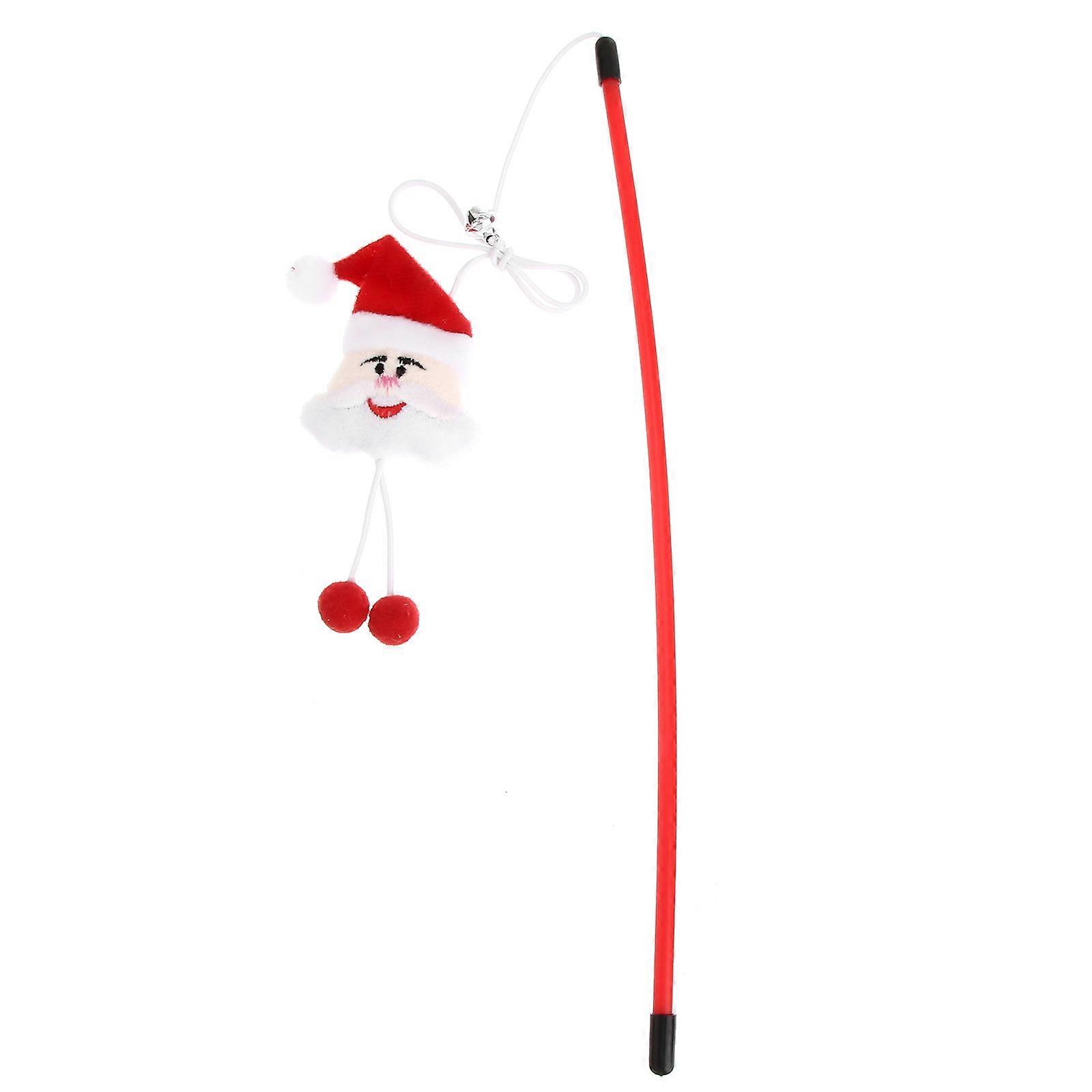 2Pcs Interactive Pet Toys Cat Teaser Sticks for Playing Red PP Material Santa Claus Design