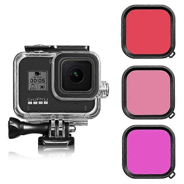 Compatible For Gopro 8 Waterproof Case+Red Purple Pink Filter