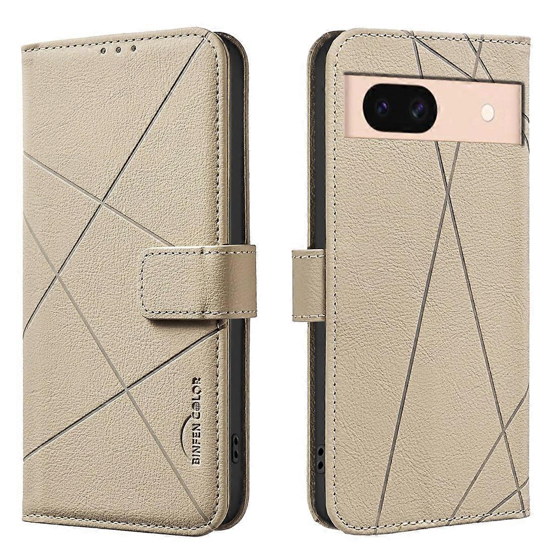 For Google Pixel 8a Case BINFEN COLOR BF35 Geometry Imprinted Leather Phone Cover RFID Blocking Wall