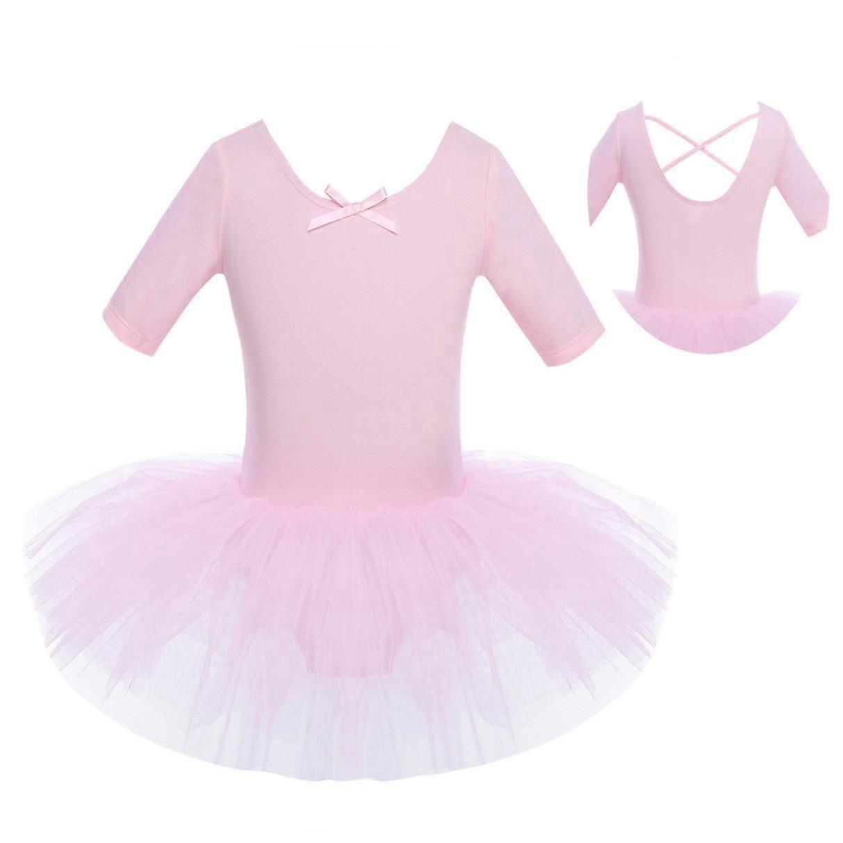 Girls' Short Sleeves Back Detailing Ballet Tutu Leotard Skirt Gymnastics Dance Outfit Clothes