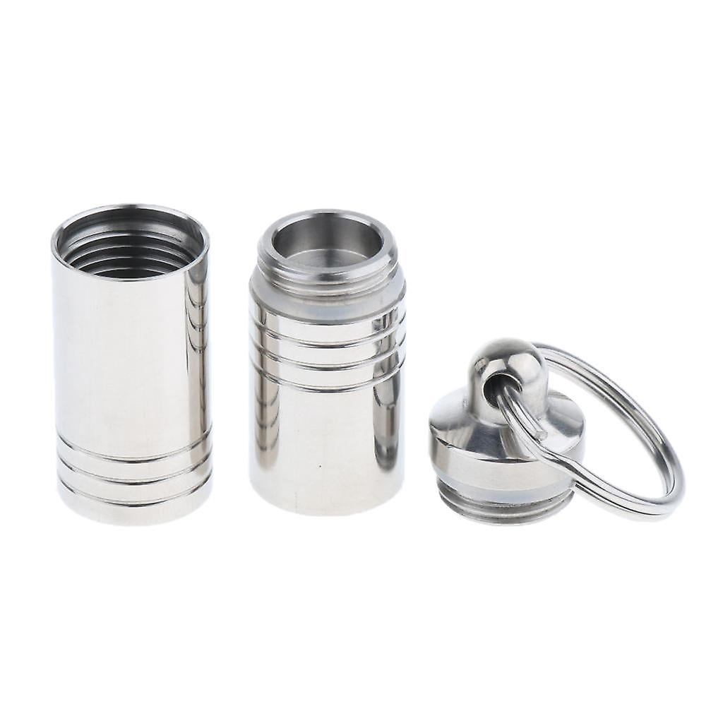 Stainless Pill Box Bottle Holder Waterproof Container Keychain Medicine Case With Two Chambers