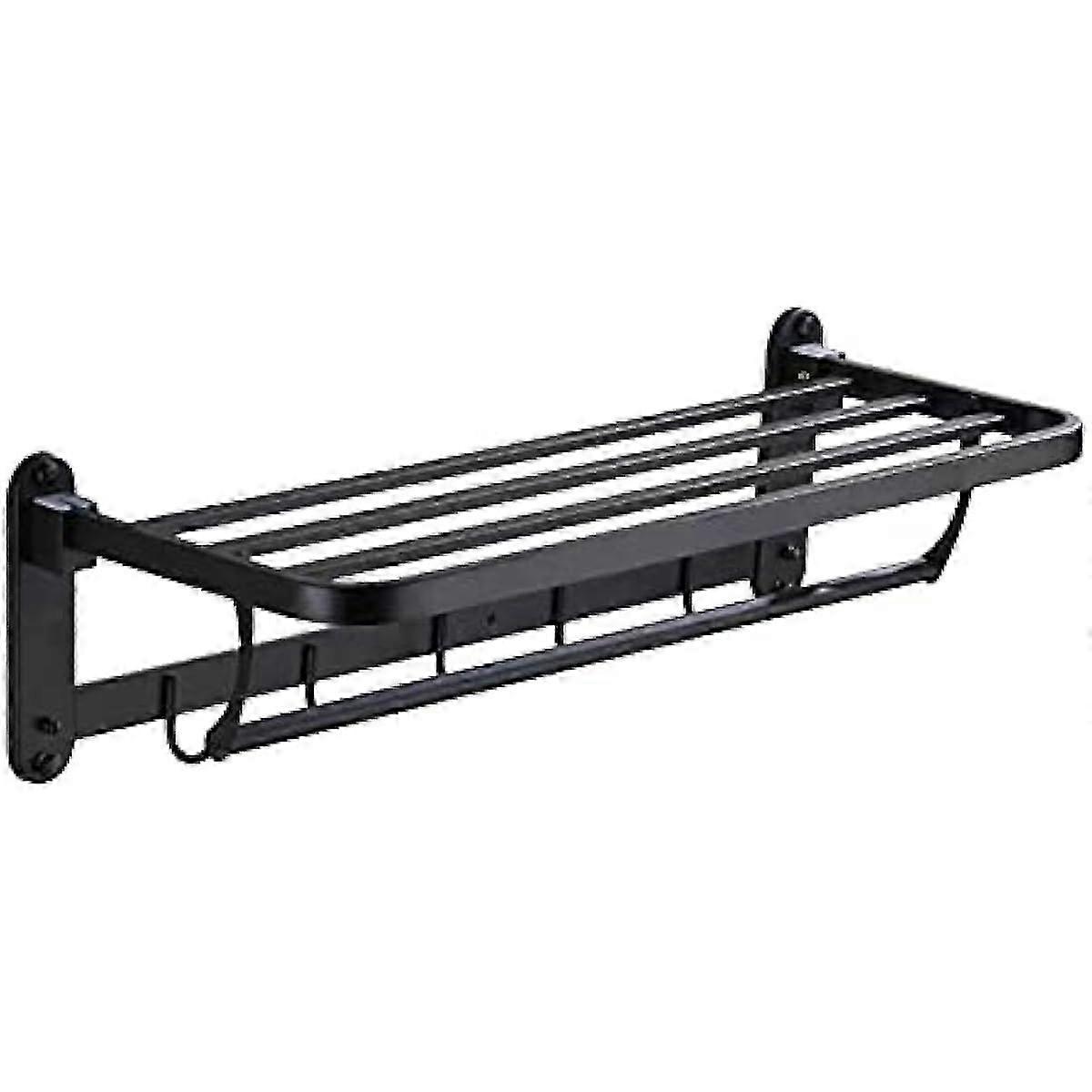 Foldable Bath Towel Rack with 5 Hooks - Wall Mounted Stainless Steel Shelf & Towel Bar