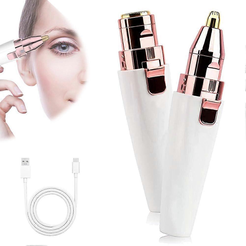 Precision Eyebrow & Facial Trimmer - 2-In-1 Electric Face Trimmer - Rechargeable Shaver With White LED