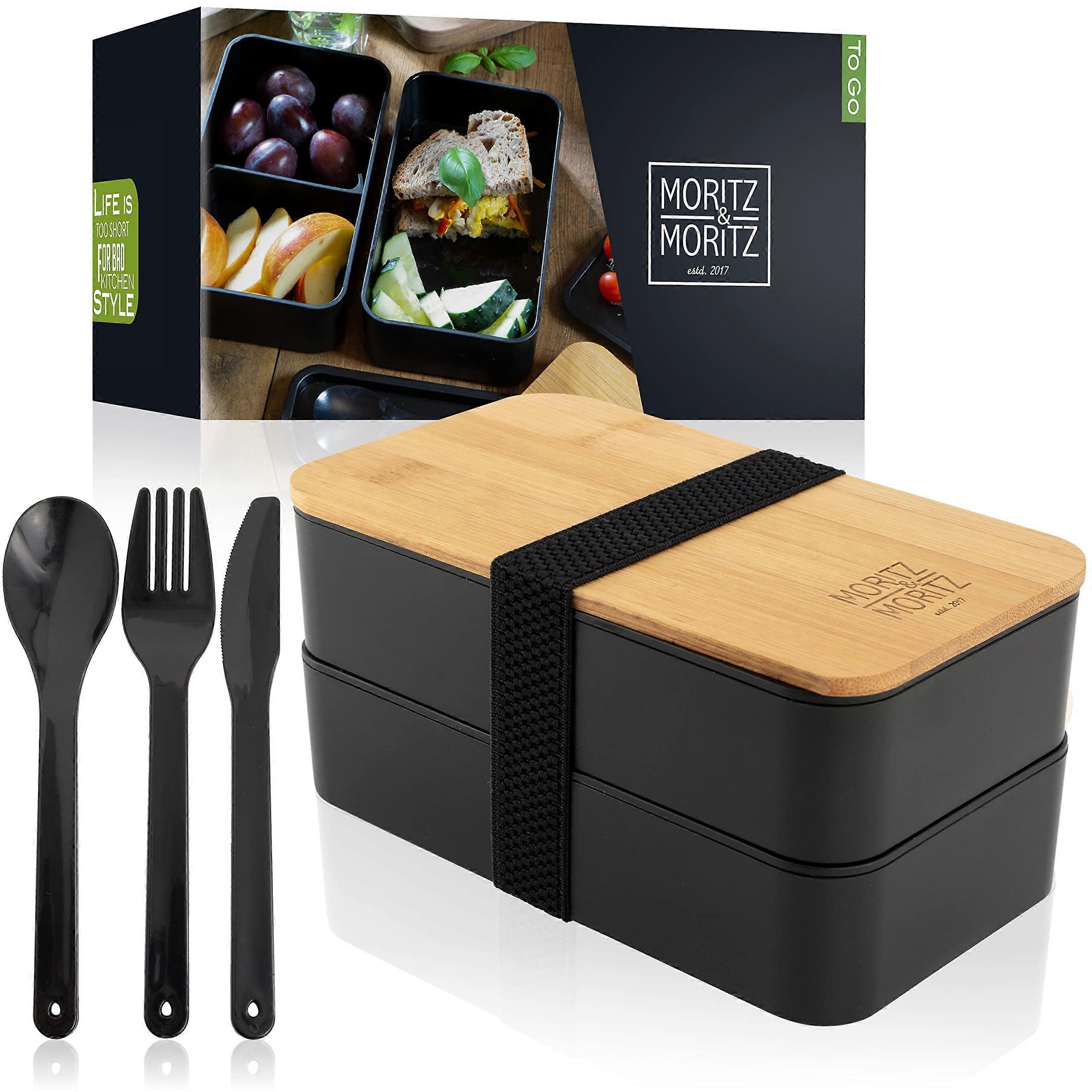 Japanese Style Bento Box, Black 1er Pack, Lunch Box with Compartments for Adults and Kids, Ideal for Work and School