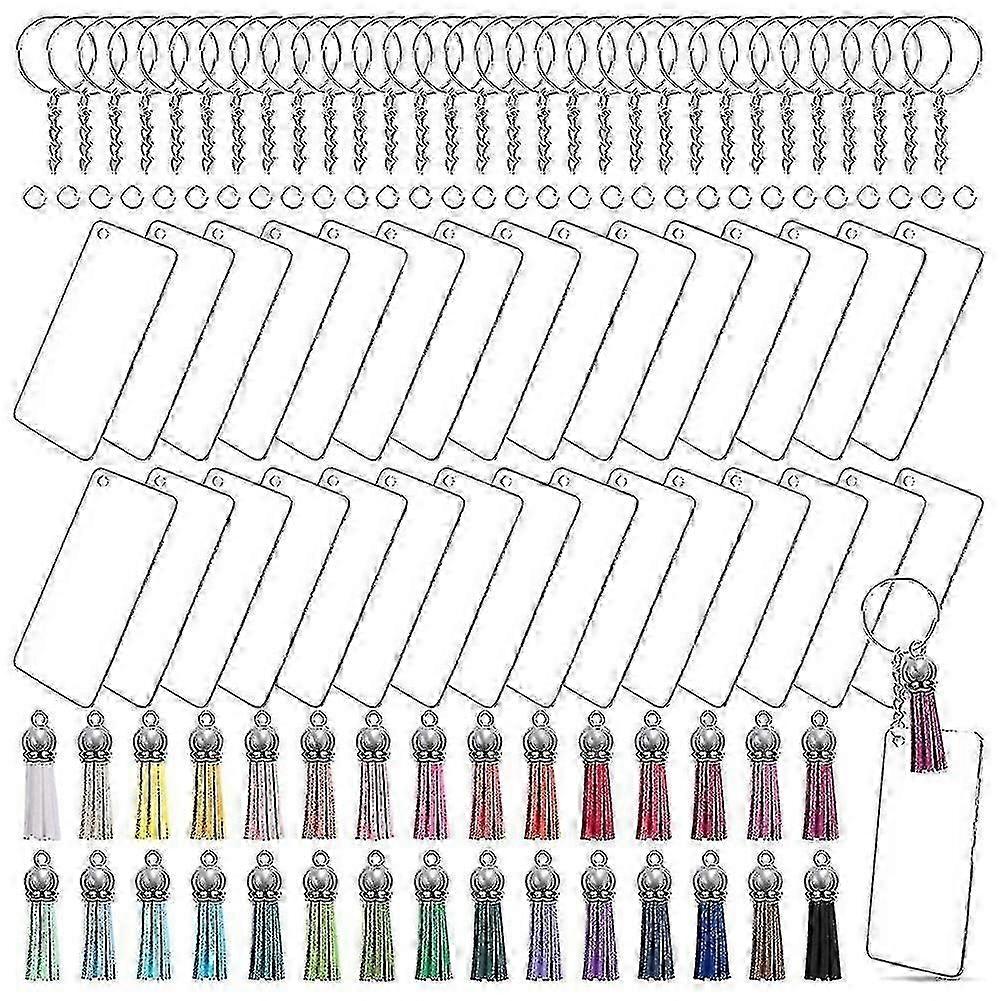 120 Pcs Acrylic Blank Tassel Pendant Set Includes Rectangular Transparent Acrylic
