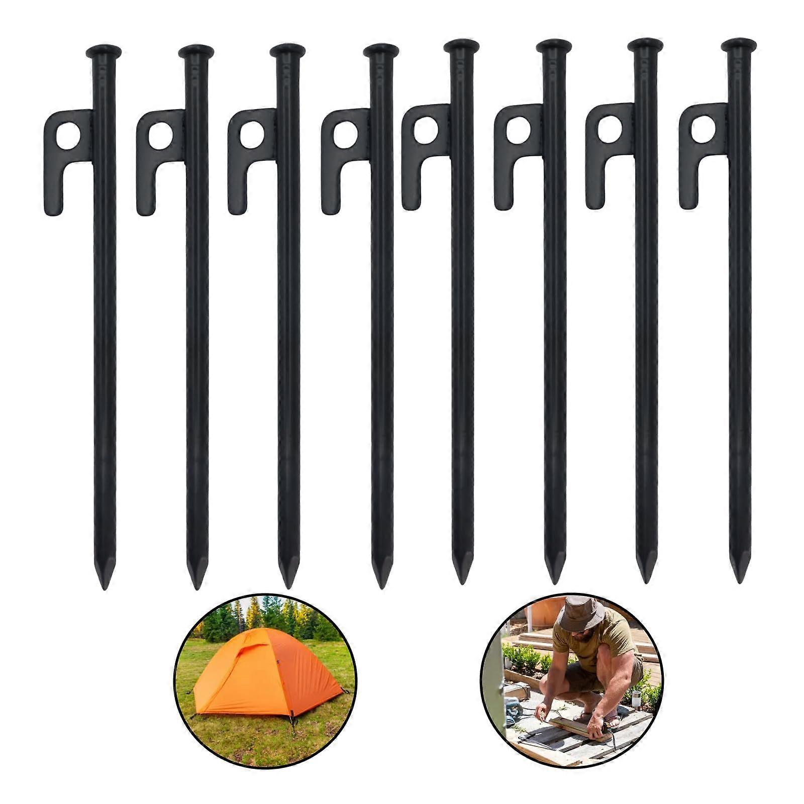 Pack of 8 Tent Pegs with Hooks, Steel, for Camping, Garden