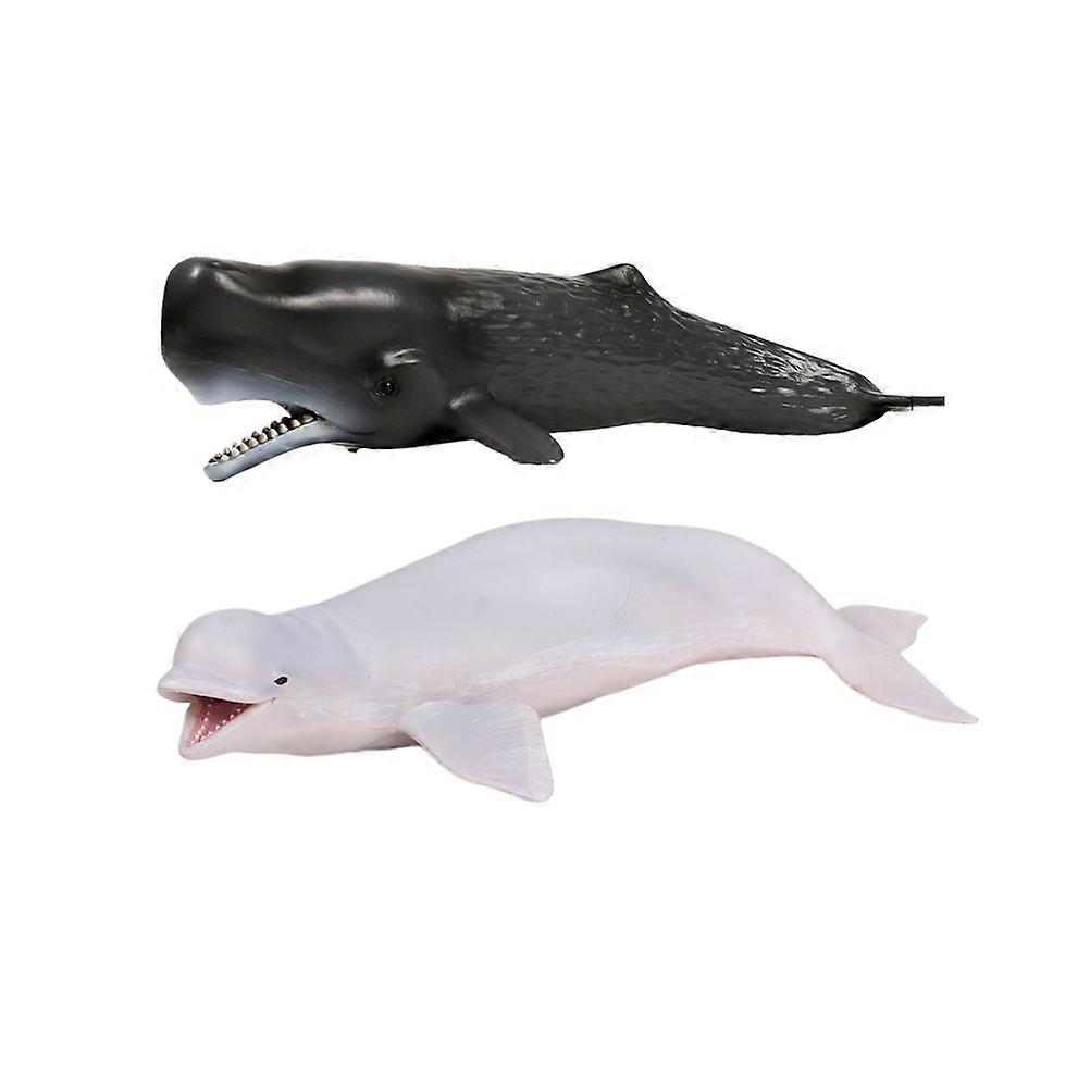 Simulated Marine Animal Models White Whale Whale Model Office Decoration Realistic Style Black 2Pcs