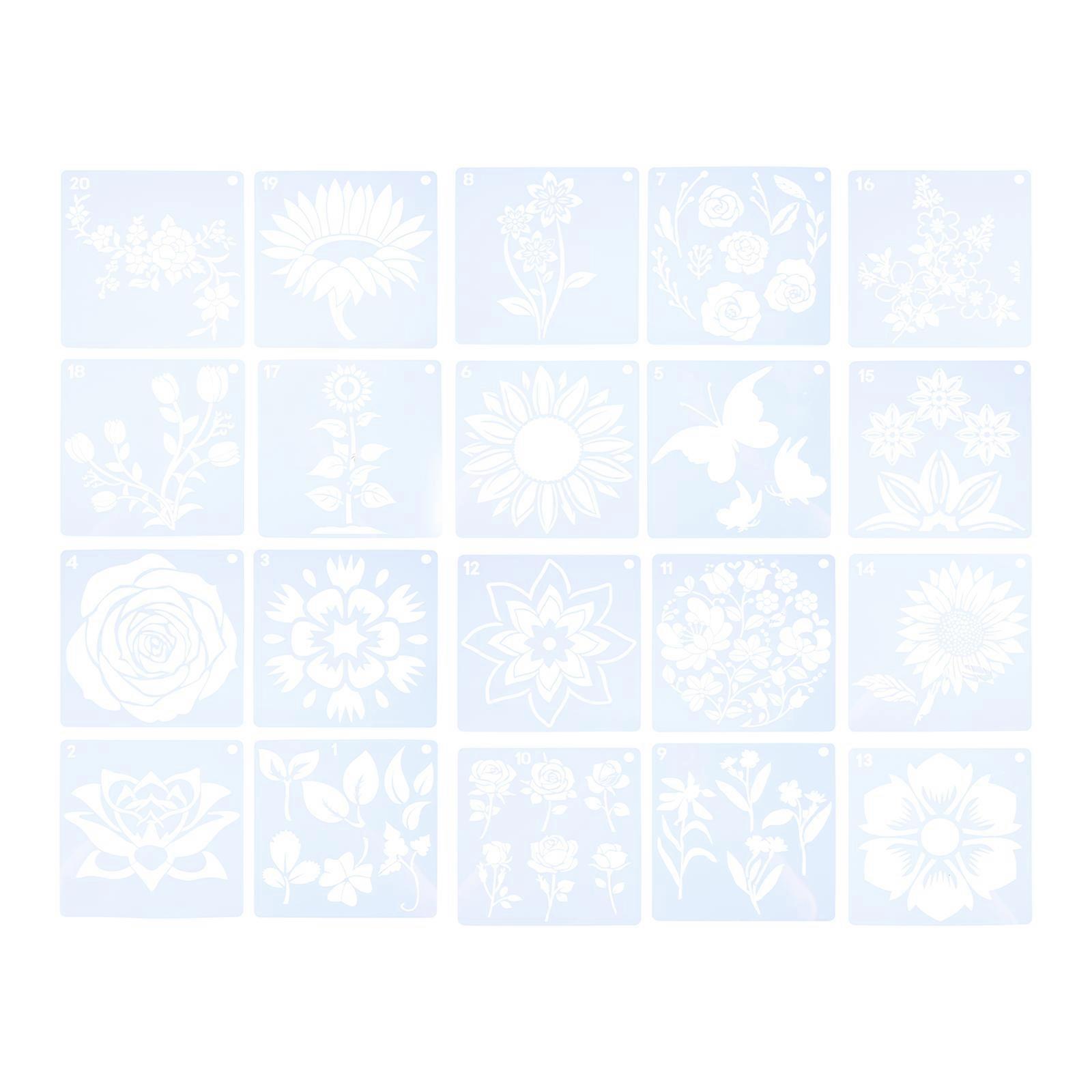 Floral Painting Templates Flower Stencil Diy Craft Decorative 20 Sheets White Square Hollow Design For Diy Projects