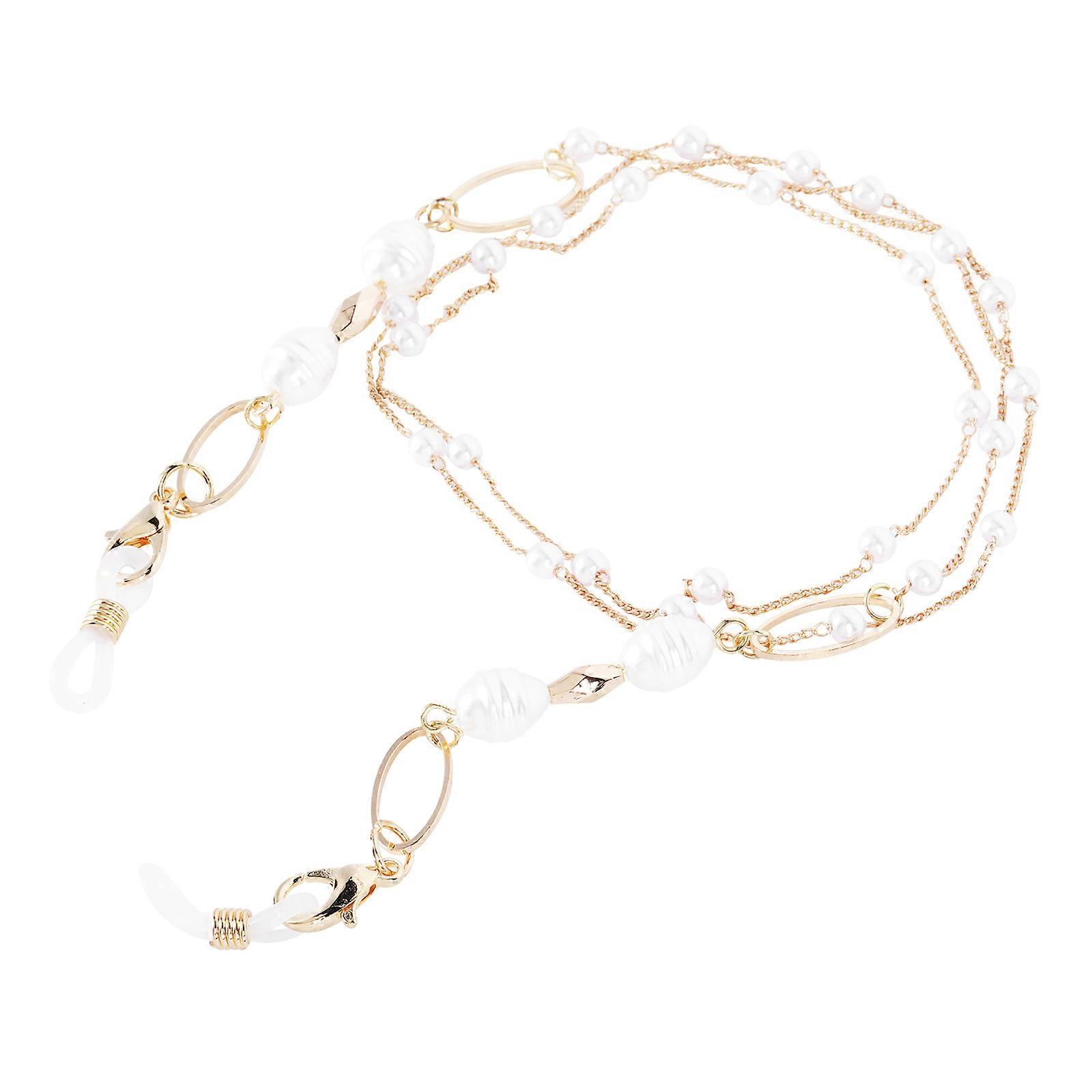 Golden Copper Mask Chains with Artificial Pearls for Hanging Glasses Strong and Easy to Use