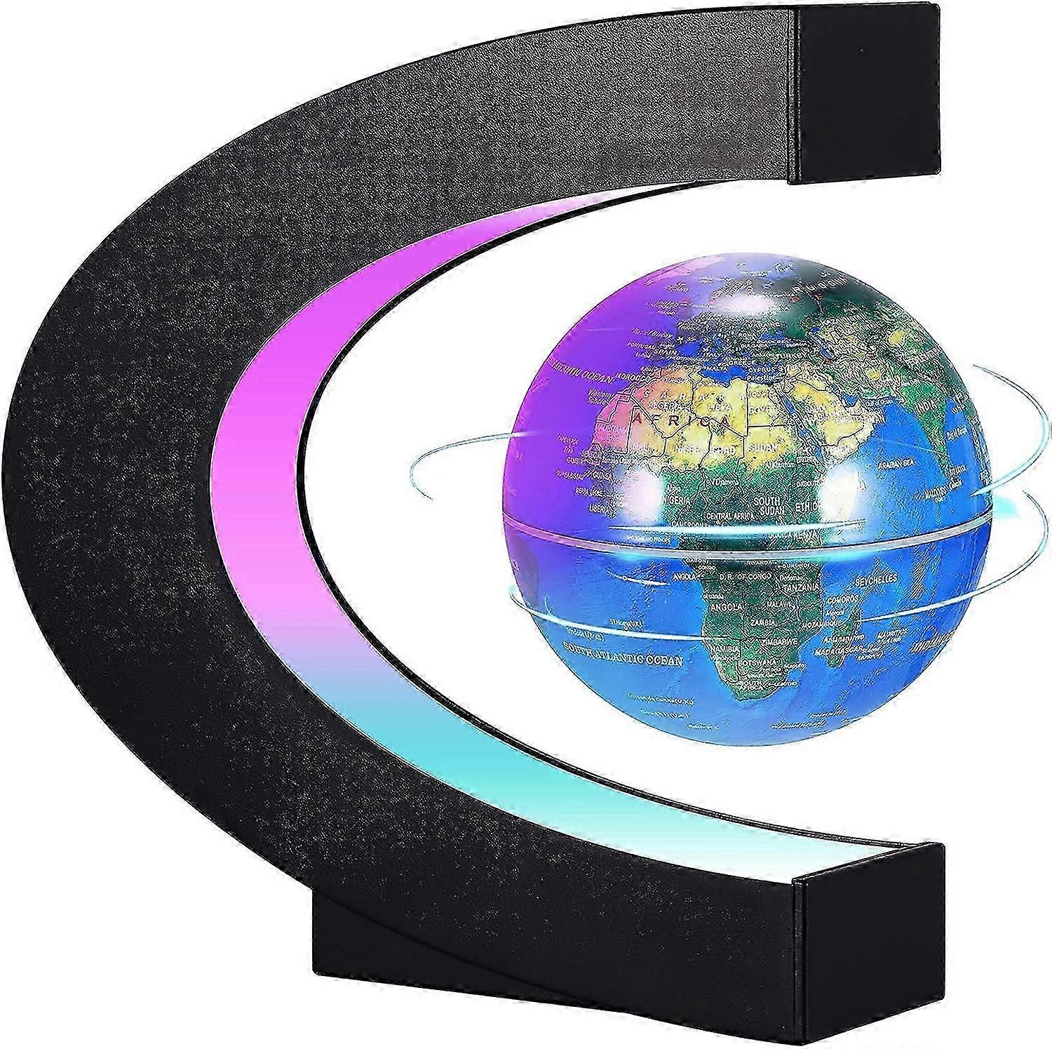 Magnetic Floating Globe Illuminated 3.5 Inch C-shaped World Map Globe with LED Colour Lights for the Desk Decoration Children's Toy Birthday and Holid