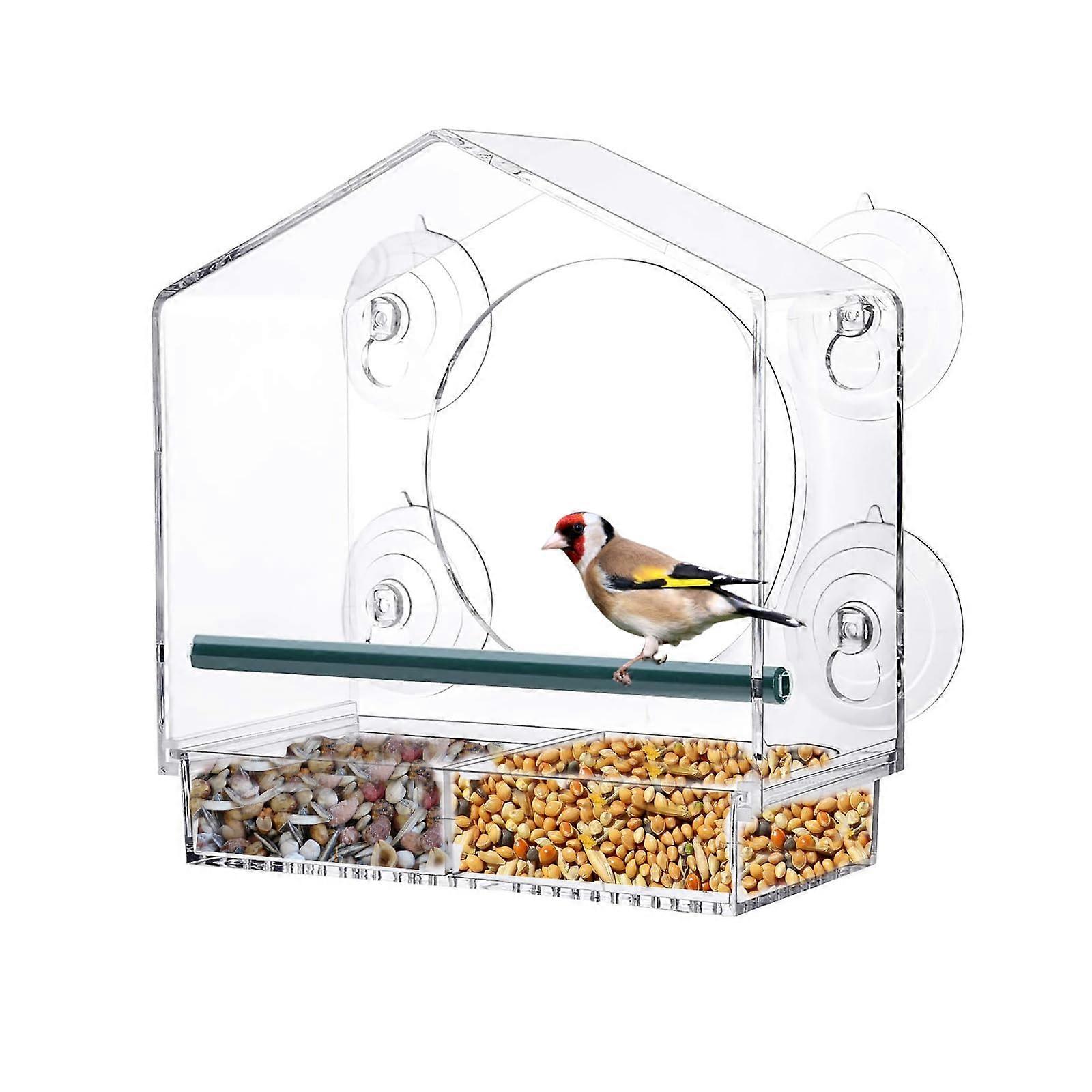 Bird Feeder for Windows - Transparent Outdoor Bird House with 4 Strong Suction Cups and Drainage Holes for Easy Cleaning