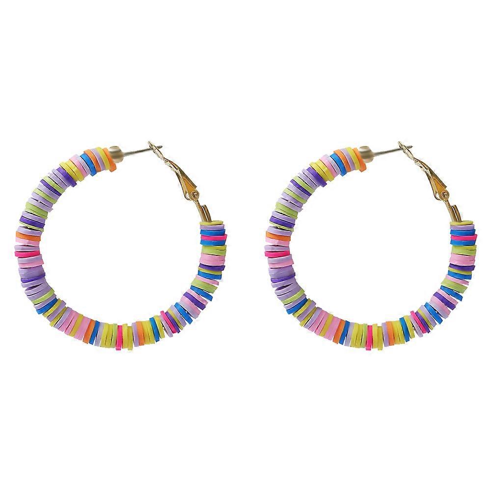 Fancy Dangle Earrings Stylish Polymer Clay Stack Ear Drop for Women Multi-Colored 5X5cm C-Shape Durable 1 Pair